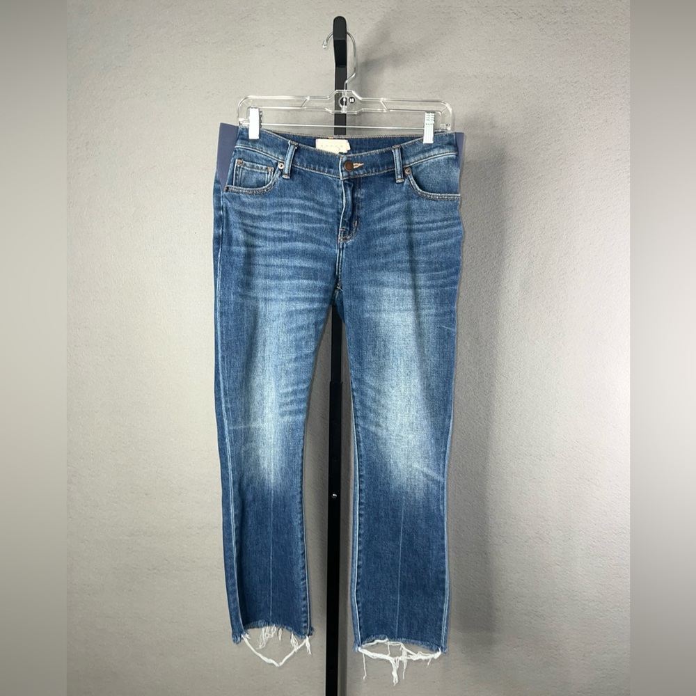 Hatch Blue Distressed Cropped Ankle Jeans